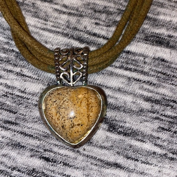 Vintage Faux-Turquoise Heart Cross Brown Cord Necklace and Earrings Sets - Picture 5 of 13